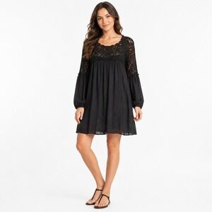 Kings Road Black Lace Babydoll Mini Dress Gothic Boho Romantic‎ M